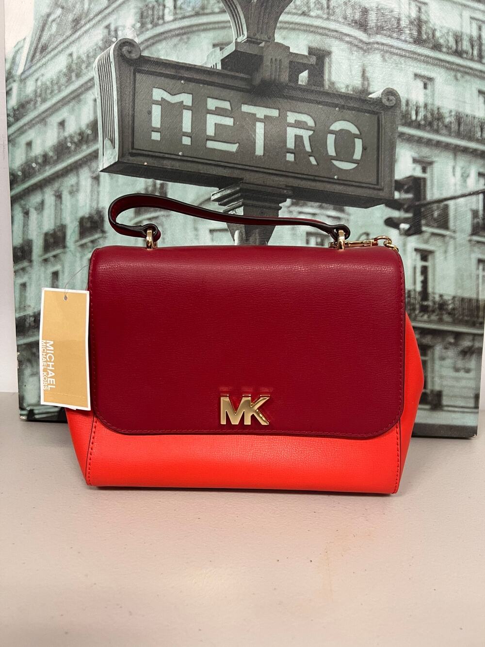 Michael Kors 35S0GOXS2T Mott Two-Tone Leather Satchel Mandarin Multi